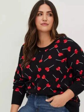 Torrid Womens  1x Black Lollipop Heart Sweater Valentine